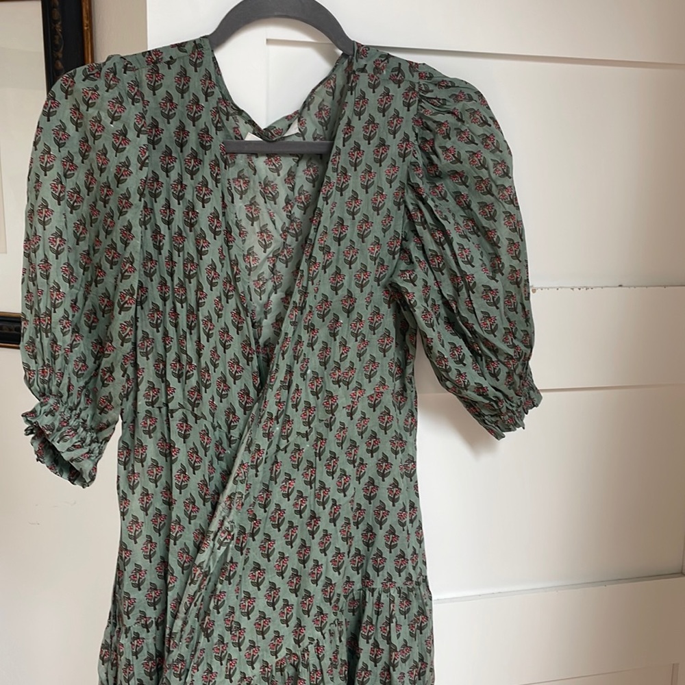 Daughters of India Sage Green Floral Maxi Dress